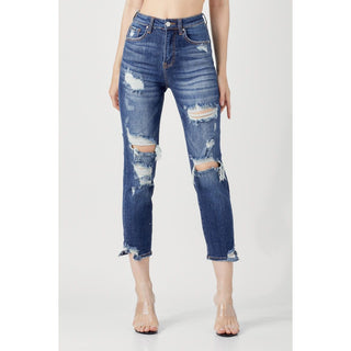 Gracie Distressed High Rise Tapered Jeans