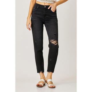 Leah Mid-Rise Tapered Black Jeans