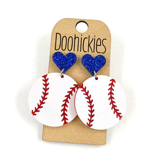 Baseball with Heart Dangle Earrings