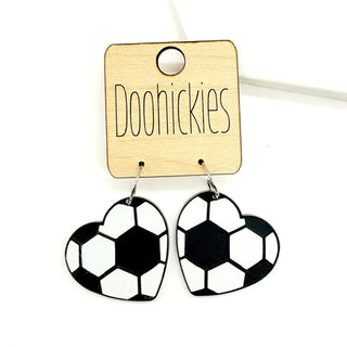 Soccer Ball Heart Acrylic Earrings