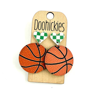 Basketball with Checkered Heart Dangle Earrings - Lil Cattilac