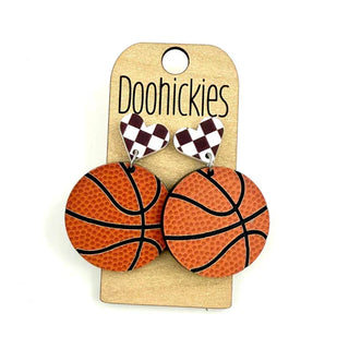 Basketball with Checkered Heart Dangle Earrings - Lil Cattilac