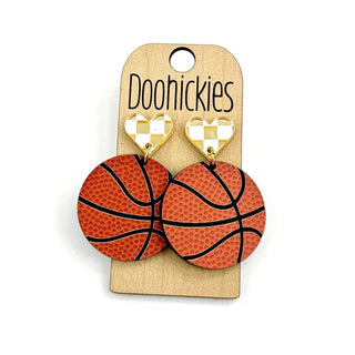 Basketball with Checkered Heart Dangle Earrings - Lil Cattilac
