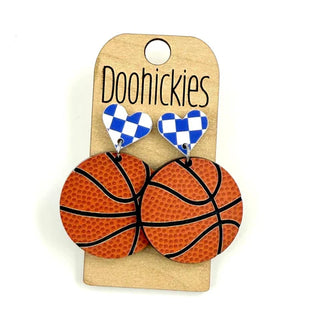 Basketball with Checkered Heart Dangle Earrings - Lil Cattilac