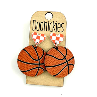 Basketball with Checkered Heart Dangle Earrings - Lil Cattilac