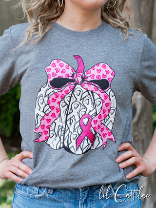 Cancer Ribbon Bow Pumpkin Tee