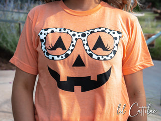 Jack O' Lantern Polka Dot Glasses - Halloween Tee