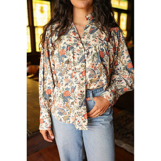 Jenna Red/Blue Floral Long-Sleeve Top