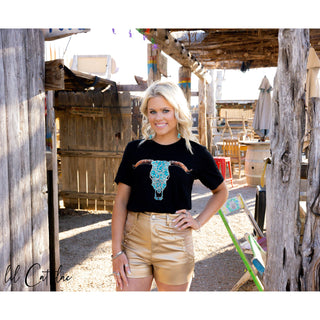 Cow Skull with Turquoise Stones Tee