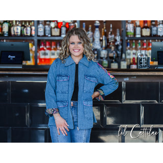Denim Blue Reversible Embroidered Jacket