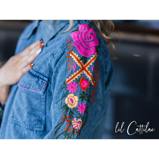 Denim Blue Reversible Embroidered Jacket