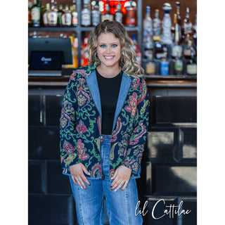 Denim Blue Reversible Embroidered Jacket