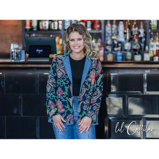 Denim Blue Reversible Embroidered Jacket
