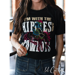 I'm With the Hippies Neon Bronc - Western Tee