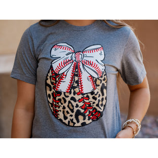 Leopard Baseball with Bow - Baseball Tee - Lil Cattilac
