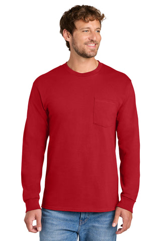 Port & Co® Long Sleeve Essential Pocket Tee.  PC61LSP