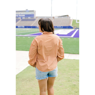 Sadie Orange Check Bowtie Long-Sleeve Top