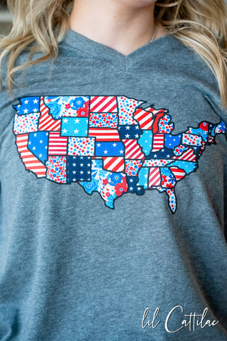 Patchwork USA - V-Neck Patriotic Tee