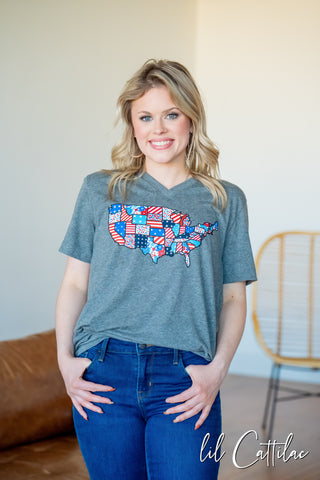 Patchwork USA - V-Neck Patriotic Tee