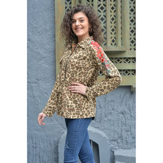 Reversible Embroidered Leopard Print Utility Jacket