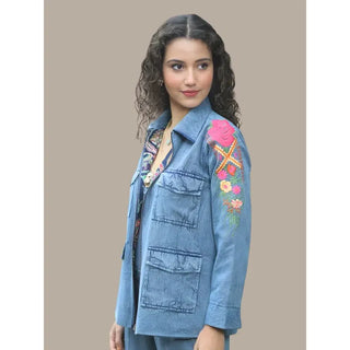 Denim Blue Reversible Embroidered Jacket