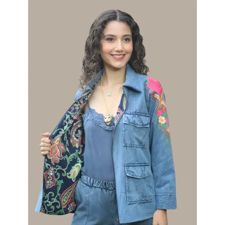 Denim Blue Reversible Embroidered Jacket