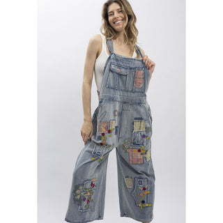 Flower Patchwork Denim Overalls