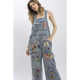 Flower Patchwork Denim Overalls