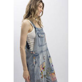 Flower Patchwork Denim Overalls