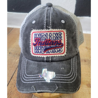 Indians Repeat w/ Script Patch Distressed Mesh Cap